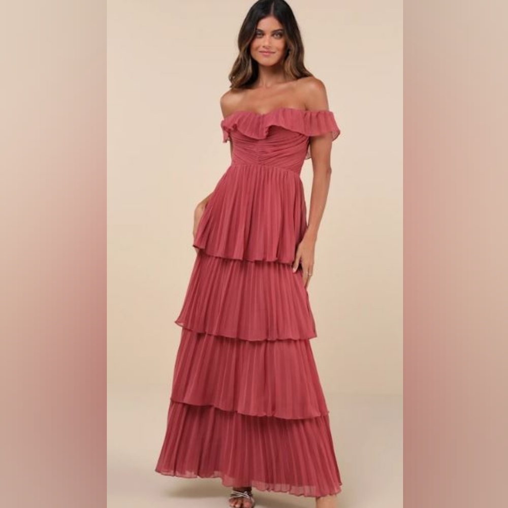 Lulu's Strapless Ruffle Maxi Dress in Dusty Rose